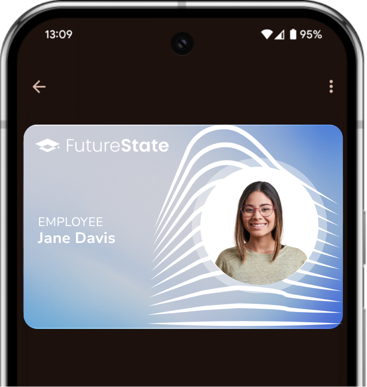 FutureState employee badge in Google Wallet on an Android phone